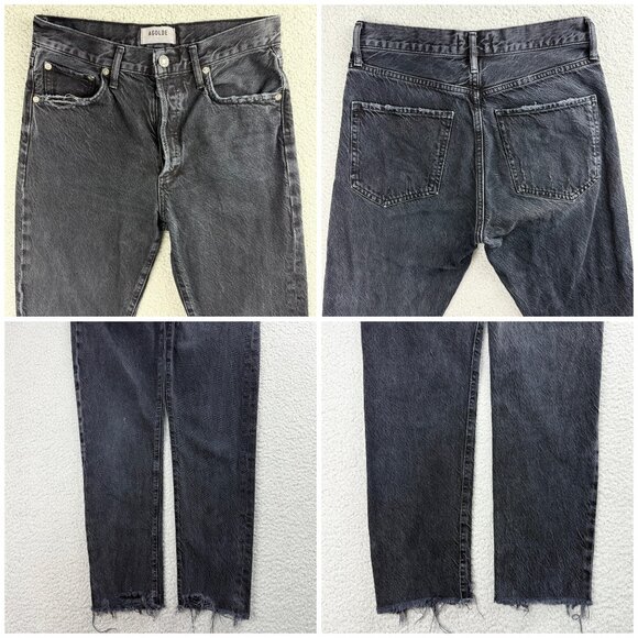 AGOLDE Jeans Womens 26 Pants Black Jamie Distressed Frayed Hem High Rise Denim 1 - Picture 9 of 12